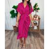 imageBTFBM Women Button Down Ruched Shirt Dresses Satin Short Sleeve Lapel V Neck Summer Maxi Dress 2025 Party Wedding GuestRose Red