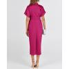 imageBTFBM Women Button Down Ruched Shirt Dresses Satin Short Sleeve Lapel V Neck Summer Maxi Dress 2025 Party Wedding GuestRose Red