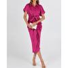 imageBTFBM Women Button Down Ruched Shirt Dresses Satin Short Sleeve Lapel V Neck Summer Maxi Dress 2025 Party Wedding GuestRose Red