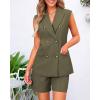 imageBTFBM Womens Blazer Vest Shorts Sets Lapel Neck Casual Sleeveless Button Down Office Summer 2 Piece Lounge Matching SetsArmy Green