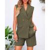 imageBTFBM Womens Blazer Vest Shorts Sets Lapel Neck Casual Sleeveless Button Down Office Summer 2 Piece Lounge Matching SetsArmy Green