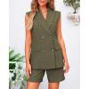 imageBTFBM Womens Blazer Vest Shorts Sets Lapel Neck Casual Sleeveless Button Down Office Summer 2 Piece Lounge Matching SetsArmy Green