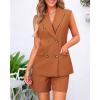 imageBTFBM Womens Blazer Vest Shorts Sets Lapel Neck Casual Sleeveless Button Down Office Summer 2 Piece Lounge Matching SetsBrick Red