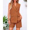 imageBTFBM Womens Blazer Vest Shorts Sets Lapel Neck Casual Sleeveless Button Down Office Summer 2 Piece Lounge Matching SetsBrick Red