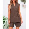 imageBTFBM Womens Blazer Vest Shorts Sets Lapel Neck Casual Sleeveless Button Down Office Summer 2 Piece Lounge Matching SetsCoffee