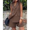 imageBTFBM Womens Blazer Vest Shorts Sets Lapel Neck Casual Sleeveless Button Down Office Summer 2 Piece Lounge Matching SetsCoffee