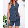 imageBTFBM Womens Blazer Vest Shorts Sets Lapel Neck Casual Sleeveless Button Down Office Summer 2 Piece Lounge Matching SetsDenim Blue
