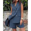 imageBTFBM Womens Blazer Vest Shorts Sets Lapel Neck Casual Sleeveless Button Down Office Summer 2 Piece Lounge Matching SetsDenim Blue