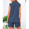 imageBTFBM Womens Blazer Vest Shorts Sets Lapel Neck Casual Sleeveless Button Down Office Summer 2 Piece Lounge Matching SetsDenim Blue