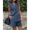 imageBTFBM Womens Blazer Vest Shorts Sets Lapel Neck Casual Sleeveless Button Down Office Summer 2 Piece Lounge Matching SetsDenim Blue