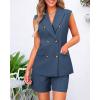 imageBTFBM Womens Blazer Vest Shorts Sets Lapel Neck Casual Sleeveless Button Down Office Summer 2 Piece Lounge Matching SetsDenim Blue