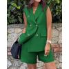imageBTFBM Womens Blazer Vest Shorts Sets Lapel Neck Casual Sleeveless Button Down Office Summer 2 Piece Lounge Matching SetsGreen