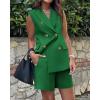imageBTFBM Womens Blazer Vest Shorts Sets Lapel Neck Casual Sleeveless Button Down Office Summer 2 Piece Lounge Matching SetsGreen