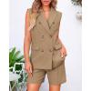 imageBTFBM Womens Blazer Vest Shorts Sets Lapel Neck Casual Sleeveless Button Down Office Summer 2 Piece Lounge Matching SetsKhaki