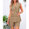 imageBTFBM Womens Blazer Vest Shorts Sets Lapel Neck Casual Sleeveless Button Down Office Summer 2 Piece Lounge Matching SetsKhaki