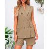 imageBTFBM Womens Blazer Vest Shorts Sets Lapel Neck Casual Sleeveless Button Down Office Summer 2 Piece Lounge Matching SetsKhaki