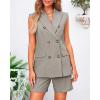 imageBTFBM Womens Blazer Vest Shorts Sets Lapel Neck Casual Sleeveless Button Down Office Summer 2 Piece Lounge Matching SetsLight Grey