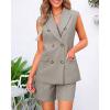 imageBTFBM Womens Blazer Vest Shorts Sets Lapel Neck Casual Sleeveless Button Down Office Summer 2 Piece Lounge Matching SetsLight Grey