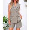 imageBTFBM Womens Blazer Vest Shorts Sets Lapel Neck Casual Sleeveless Button Down Office Summer 2 Piece Lounge Matching SetsLight Grey