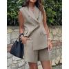 imageBTFBM Womens Blazer Vest Shorts Sets Lapel Neck Casual Sleeveless Button Down Office Summer 2 Piece Lounge Matching SetsLight Grey