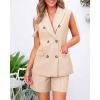 imageBTFBM Womens Blazer Vest Shorts Sets Lapel Neck Casual Sleeveless Button Down Office Summer 2 Piece Lounge Matching SetsLight Khaki