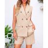 imageBTFBM Womens Blazer Vest Shorts Sets Lapel Neck Casual Sleeveless Button Down Office Summer 2 Piece Lounge Matching SetsLight Khaki