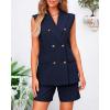 imageBTFBM Womens Blazer Vest Shorts Sets Lapel Neck Casual Sleeveless Button Down Office Summer 2 Piece Lounge Matching SetsNavy