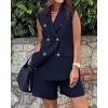 imageBTFBM Womens Blazer Vest Shorts Sets Lapel Neck Casual Sleeveless Button Down Office Summer 2 Piece Lounge Matching SetsNavy