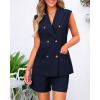 imageBTFBM Womens Blazer Vest Shorts Sets Lapel Neck Casual Sleeveless Button Down Office Summer 2 Piece Lounge Matching SetsNavy