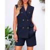 imageBTFBM Womens Blazer Vest Shorts Sets Lapel Neck Casual Sleeveless Button Down Office Summer 2 Piece Lounge Matching SetsNavy