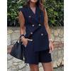 imageBTFBM Womens Blazer Vest Shorts Sets Lapel Neck Casual Sleeveless Button Down Office Summer 2 Piece Lounge Matching SetsNavy