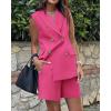 imageBTFBM Womens Blazer Vest Shorts Sets Lapel Neck Casual Sleeveless Button Down Office Summer 2 Piece Lounge Matching SetsRose Red