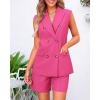 imageBTFBM Womens Blazer Vest Shorts Sets Lapel Neck Casual Sleeveless Button Down Office Summer 2 Piece Lounge Matching SetsRose Red