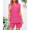 imageBTFBM Womens Blazer Vest Shorts Sets Lapel Neck Casual Sleeveless Button Down Office Summer 2 Piece Lounge Matching SetsRose Red