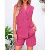 imageBTFBM Womens Blazer Vest Shorts Sets Lapel Neck Casual Sleeveless Button Down Office Summer 2 Piece Lounge Matching SetsRose Red