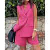 imageBTFBM Womens Blazer Vest Shorts Sets Lapel Neck Casual Sleeveless Button Down Office Summer 2 Piece Lounge Matching SetsRose Red