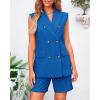 imageBTFBM Womens Blazer Vest Shorts Sets Lapel Neck Casual Sleeveless Button Down Office Summer 2 Piece Lounge Matching SetsRoyal Blue
