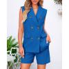 imageBTFBM Womens Blazer Vest Shorts Sets Lapel Neck Casual Sleeveless Button Down Office Summer 2 Piece Lounge Matching SetsRoyal Blue