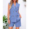 imageBTFBM Womens Blazer Vest Shorts Sets Lapel Neck Casual Sleeveless Button Down Office Summer 2 Piece Lounge Matching SetsSky Blue