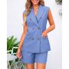 imageBTFBM Womens Blazer Vest Shorts Sets Lapel Neck Casual Sleeveless Button Down Office Summer 2 Piece Lounge Matching SetsSky Blue