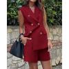 imageBTFBM Womens Blazer Vest Shorts Sets Lapel Neck Casual Sleeveless Button Down Office Summer 2 Piece Lounge Matching SetsWine Red
