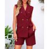 imageBTFBM Womens Blazer Vest Shorts Sets Lapel Neck Casual Sleeveless Button Down Office Summer 2 Piece Lounge Matching SetsWine Red