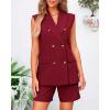 imageBTFBM Womens Blazer Vest Shorts Sets Lapel Neck Casual Sleeveless Button Down Office Summer 2 Piece Lounge Matching SetsWine Red