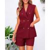 imageBTFBM Womens Blazer Vest Shorts Sets Lapel Neck Casual Sleeveless Button Down Office Summer 2 Piece Lounge Matching SetsWine Red