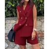 imageBTFBM Womens Blazer Vest Shorts Sets Lapel Neck Casual Sleeveless Button Down Office Summer 2 Piece Lounge Matching SetsWine Red