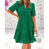 imageBTFBM Womens Boho Summer Dresses 2025 Resort V Neck Short Sleeve Hollow Out Lace Ruffle Casual Beach Mini Vacation DressDark Green
