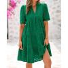 imageBTFBM Womens Boho Summer Dresses 2025 Resort V Neck Short Sleeve Hollow Out Lace Ruffle Casual Beach Mini Vacation DressDark Green