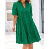 imageBTFBM Womens Boho Summer Dresses 2025 Resort V Neck Short Sleeve Hollow Out Lace Ruffle Casual Beach Mini Vacation DressDark Green