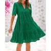 imageBTFBM Womens Boho Summer Dresses 2025 Resort V Neck Short Sleeve Hollow Out Lace Ruffle Casual Beach Mini Vacation DressDark Green