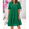 imageBTFBM Womens Boho Summer Dresses 2025 Resort V Neck Short Sleeve Hollow Out Lace Ruffle Casual Beach Mini Vacation DressDark Green